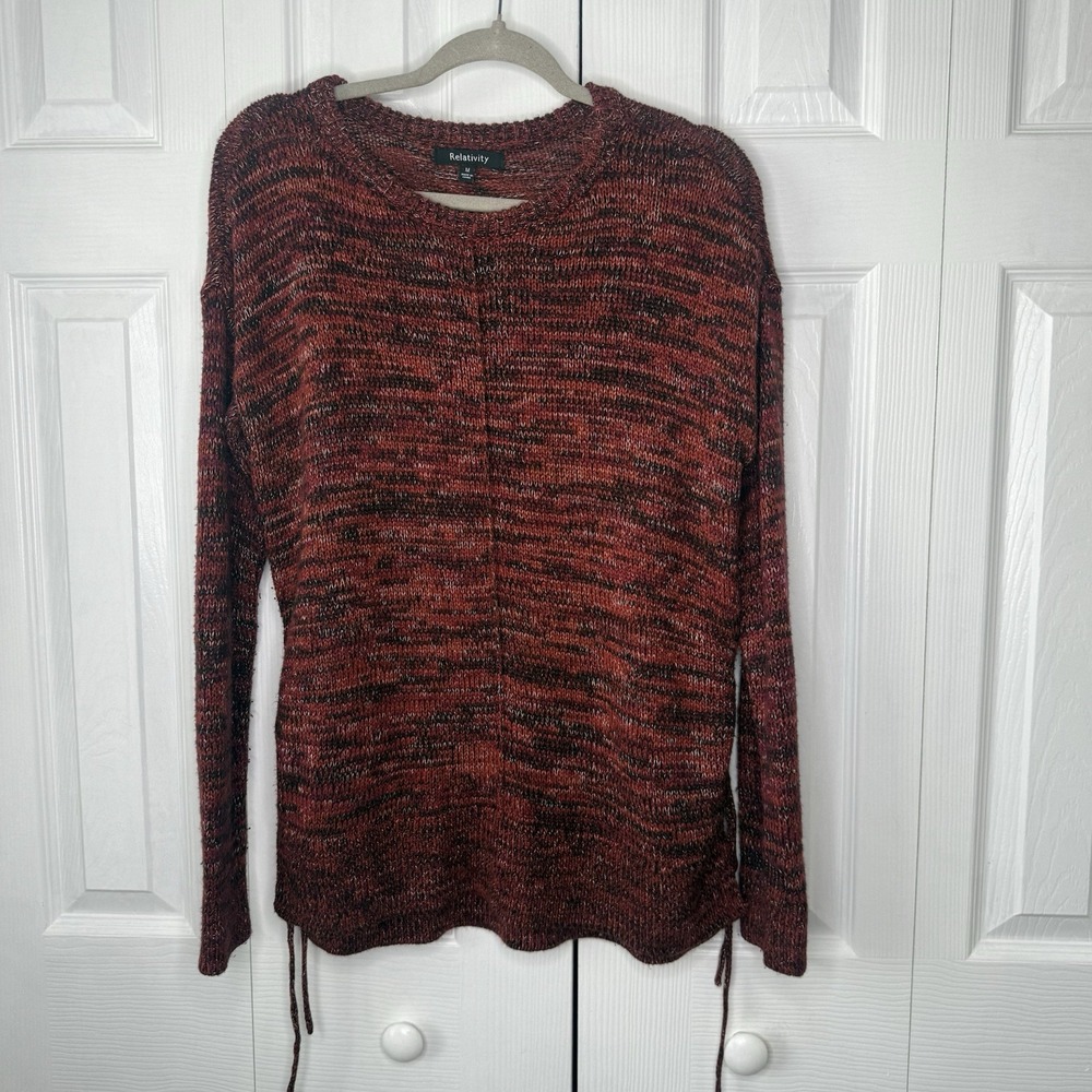RELATIVITY Women's Long Orange Sweater Tie Up Sides Fall Size M